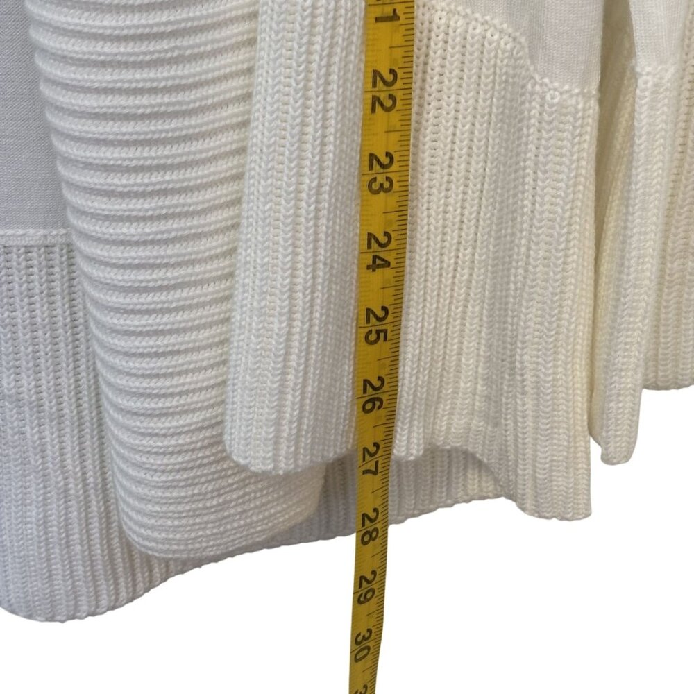 Joan Vass Ribbed Hem Open Front Cardigan Large Acrylic Rayon Blend White - Picture 9 of 12